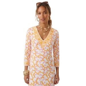 BARBARA GERWIT Coral Engineered Knit Sheath Dress XS Pink Orange Resort $130